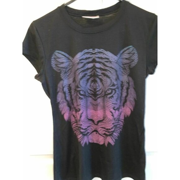 Bobbie Brooks Ladies Tiger Tee Shirt Cap Sleeves Black Background Large - Picture 2 of 11